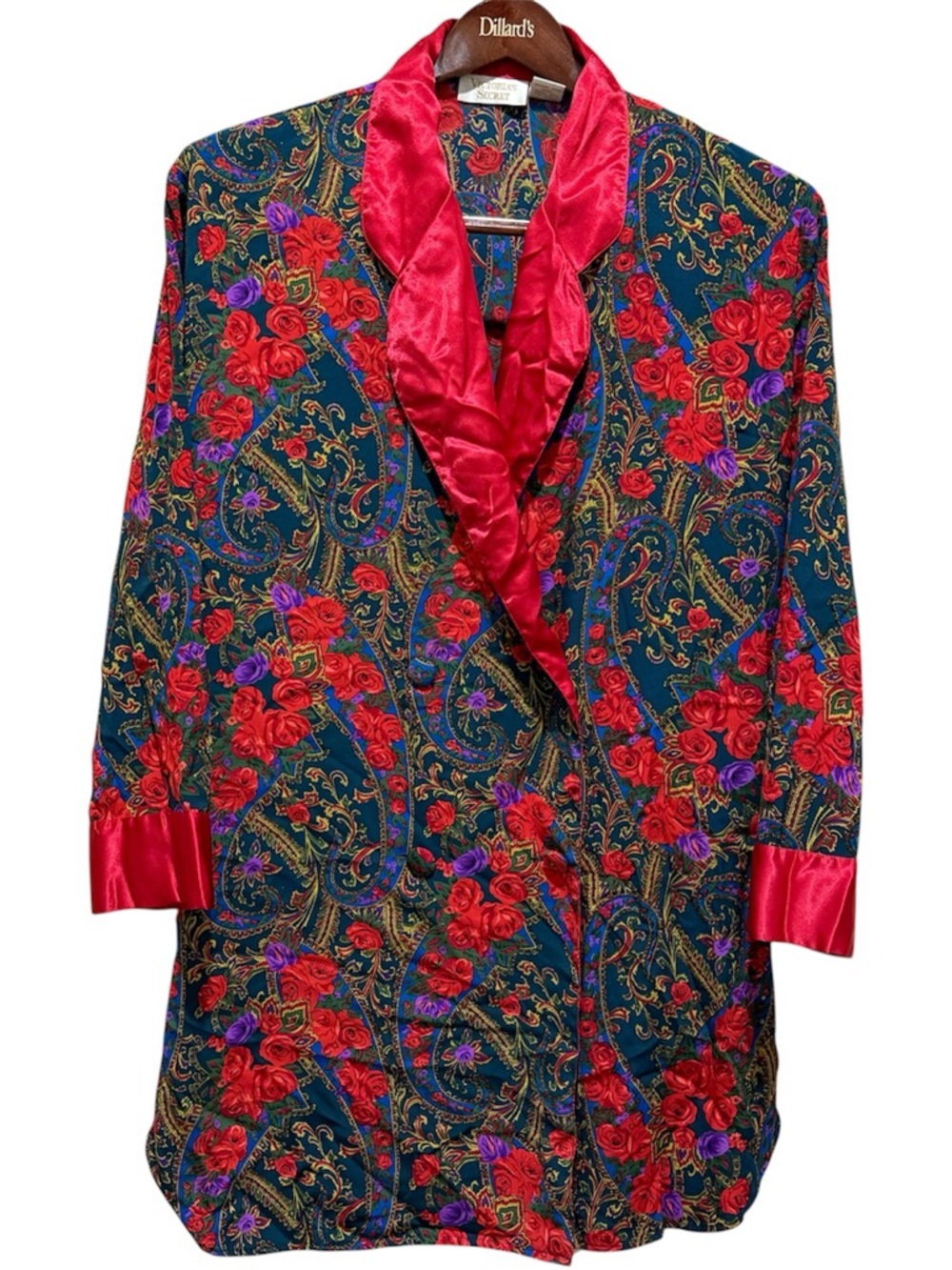 Victoria's Secret Vintage Robe Dress Women L Green Red Paisley Rose Gold Label